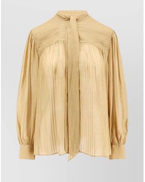 Chloé Silk Shirt With Metallic Stripes And Lurex - Natural