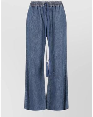 Valentino Garavani Cotton Tassel-Detail Wide-Leg Jeans - Blue