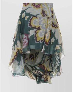 Etro Silk Floral-Print Asymmetric Mini Skirt - Grey