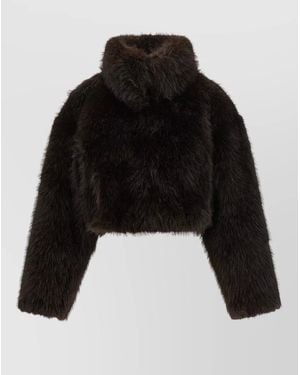 ROTATE BIRGER CHRISTENSEN Cropped Faux Fur Jacket - Black