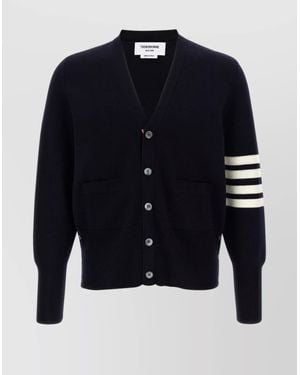 Thom Browne Wool Cardigan With Striped Sleeve Detail - Blue