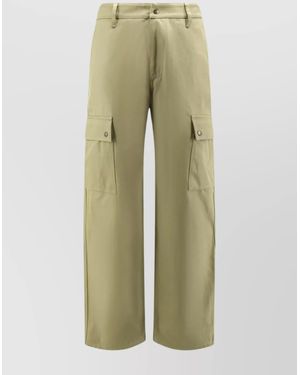 Burberry Logo Embroidered Cotton Wide Leg Pants - Green
