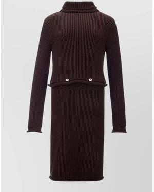 Bottega Veneta Viscose Turtleneck Dress Long Sleeves Buttons - Brown