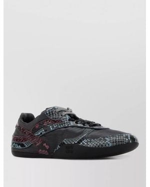 Miu Miu Fabric And Leather Lace Up Sneakers - Gray