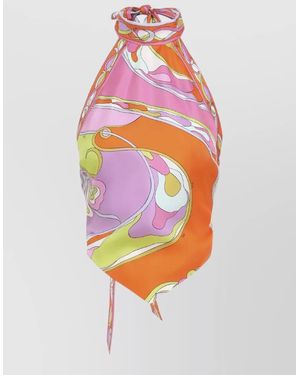 PUCCI Silk Halter Neck Sleeveless Satin Top - White