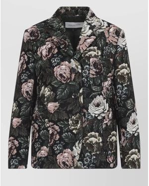 Dries Van Noten Jacquard Single Breasted Coat - Gray
