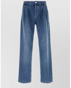 Marine Serre Denim Straight Jeans Wide Leg Pleated - Blue