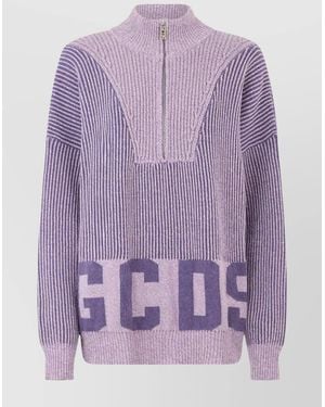 Gcds Ribbed Cotton Half Zip Jumper - Purple