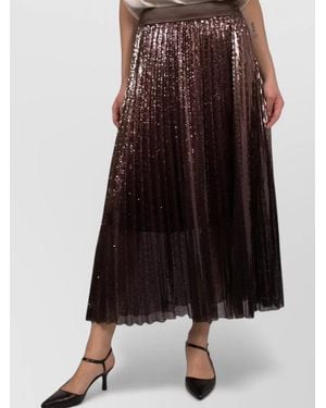 Peserico Evening Skirt Sequin Embellishment Pleated Sheer Overlay - Brown