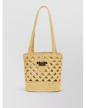 Prada Crochet Logo Tote Bag Dual Handles - Metallic
