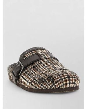 Brunello Cucinelli Houndstooth Sequin Mules - Gray