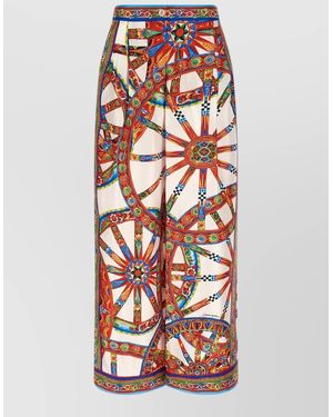 Dolce & Gabbana Silk Vanity Carretto-Print Wide-Leg Trousers - White