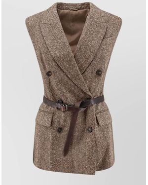 Brunello Cucinelli Wool Blend Sleeveless Double Breasted Coat - Brown