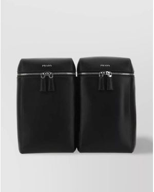 Prada Structured Leather Backpack With Logo Zipper Closure - Black