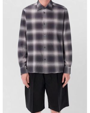 BERNER KUHL Volume Seersucker Check Shirt Curved Hem - Blue