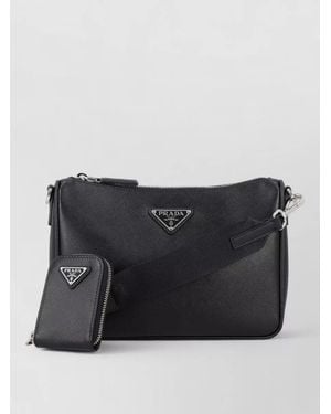 Prada Crossbody Bag Textured Finish Adjustable Strap Pouch - Black
