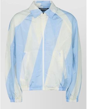 Jacquemus Hooded Windbreaker Coat Elastic Cuffs Hem Pockets - Blue