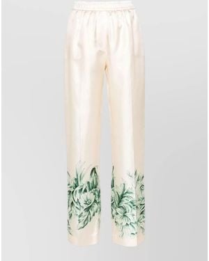 F.R.S For Restless Sleepers Silk Palazzo Trousers Floral Print Stripe - White
