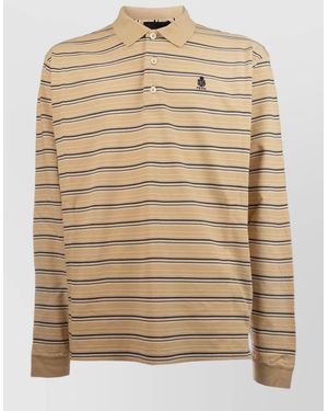 Prada Polo Shirt Ribbed Cuffs Striped Pattern - Natural