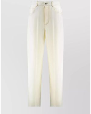 Bottega Veneta Wide-Leg Wool Trousers With Pockets And Stitching - White