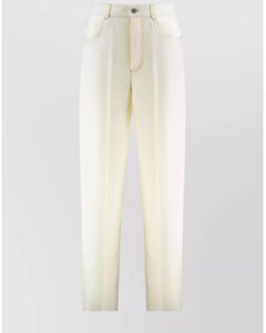 Bottega Veneta Wide-Leg Wool Pants With Pockets And Stitching - White