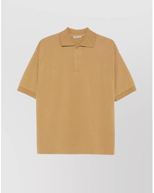 AURALEE Polo Shirt Cotton Ribbed Cuffs - Natural