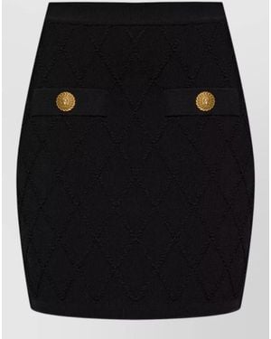 Balmain Midi Knee Skirt Tone Buttons - Black