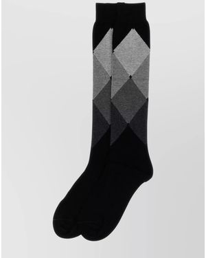 Ballantyne Cotton Diamond-Pattern Socks - Black