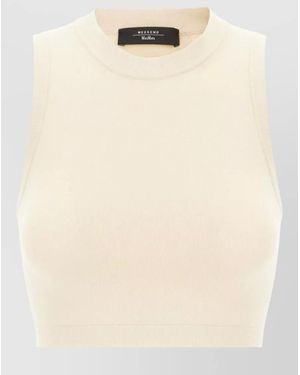 Weekend by Maxmara Viscose Blend Cropped Ribbed Sleeveless Top - Natural