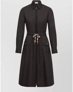 Moncler Cotton Blend Dress Knee Length Collar - Black