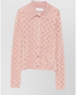 Marine Serre Ribbed Moon Pattern Cardigan - Pink