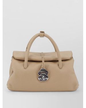 Zanellato Calf Leather Studded Pebbled Tote Bag - Natural