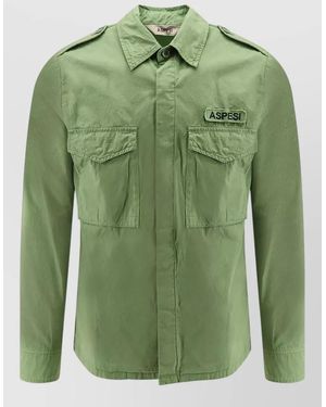 Aspesi Cotton Field Shirt Jacket Front Pockets - Green