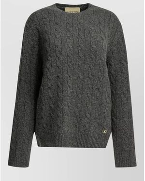 Valentino Wool Jumper Cable Knit Crew Neck - Grey