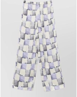 Emporio Armani Satin Trousers Wide Leg Chequered Pattern - White