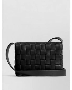 Bottega Veneta Leather Intrecciato Messenger Bag - Black