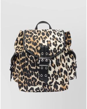 Ganni Magnetic Buckle Backpack Leopard Print - Grey