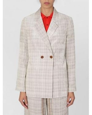 Alysi Checked Double Breasted Blazer Button Detailing - White