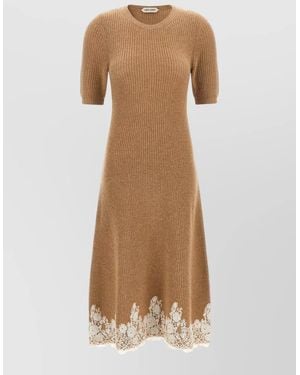 Alberta Ferretti Lace Hem Knit Dress Casual Design - Natural