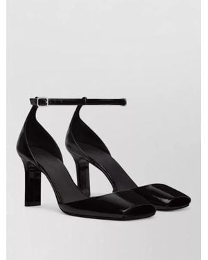 Courreges Patent Leather Peep Toe Ankle Strap Court Shoes - Black