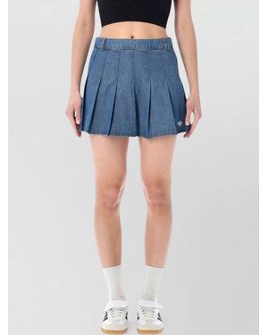 adidas Originals Denim Mini Skirt Belt Loops Pleats - Blue