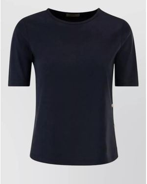 Herno Crew Neck T Shirt Button Detail - Blue