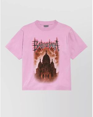 Balenciaga Printed Cotton Crew Neck Short-Sleeve T-Shirt - Pink