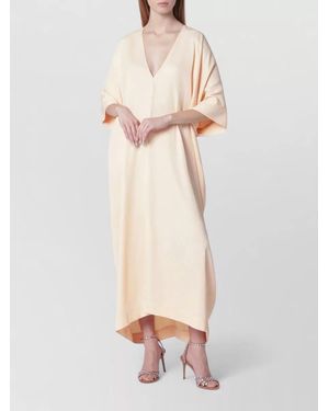 Alberta Ferretti Draped Midi Dress Loose Sleeves V Neckline - White
