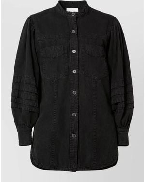 Isabel Marant Long Sleeve Mileda Shirt Chest Pockets - Black