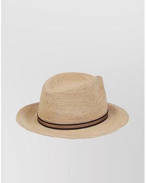 Borsalino Wide Brim Straw Hat With Double-Colored Strap - Natural
