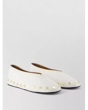 Ganni Jenny Ballerinas Cotton Flat Sole Studs - White