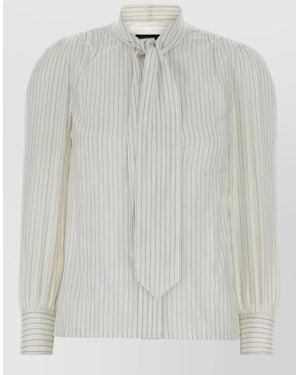 Gucci Silk Shirt Puff Sleeves Striped Design - White