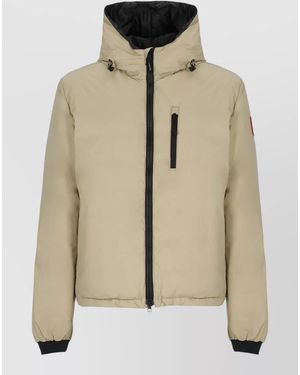 Canada Goose Short Hooded Coat Drawstring Collar Pockets - Natural