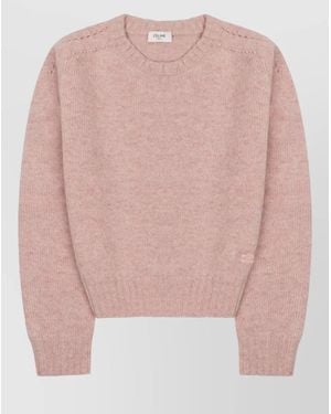 Celine Crew Neck Jumper Long Sleeves Ribbed Trims - Pink